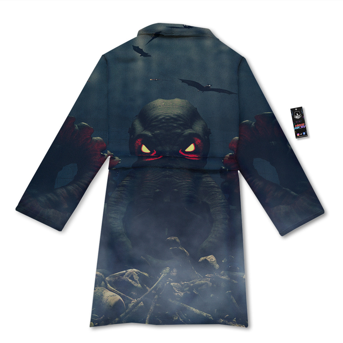 Dark Cthulhu Octopus And Bones Print Bathrobe-grizzshop