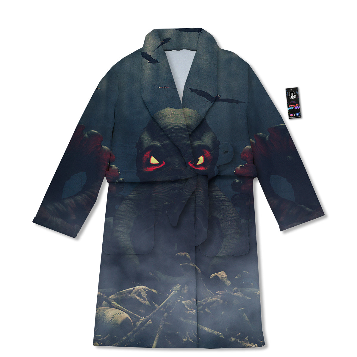 Dark Cthulhu Octopus And Bones Print Bathrobe-grizzshop