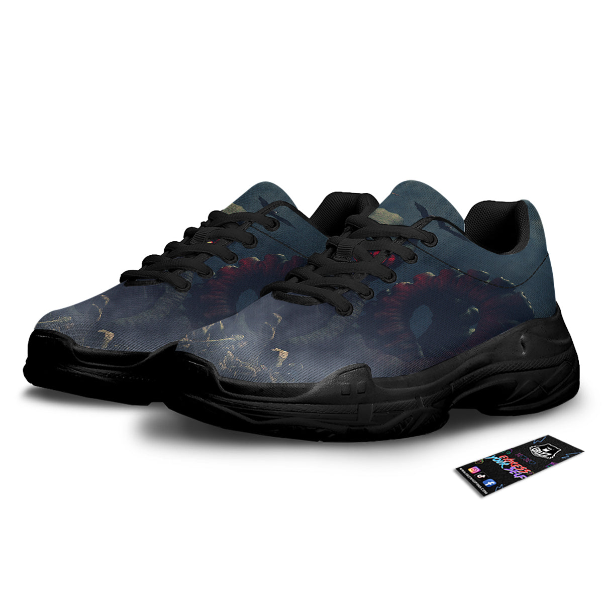 Dark Cthulhu Octopus And Bones Print Black Chunky Shoes-grizzshop