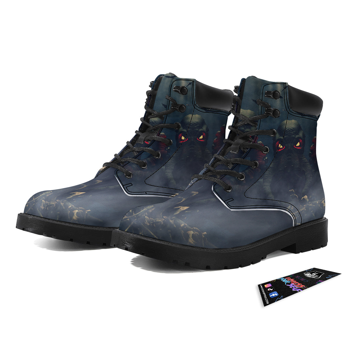 Dark Cthulhu Octopus And Bones Print Boots-grizzshop