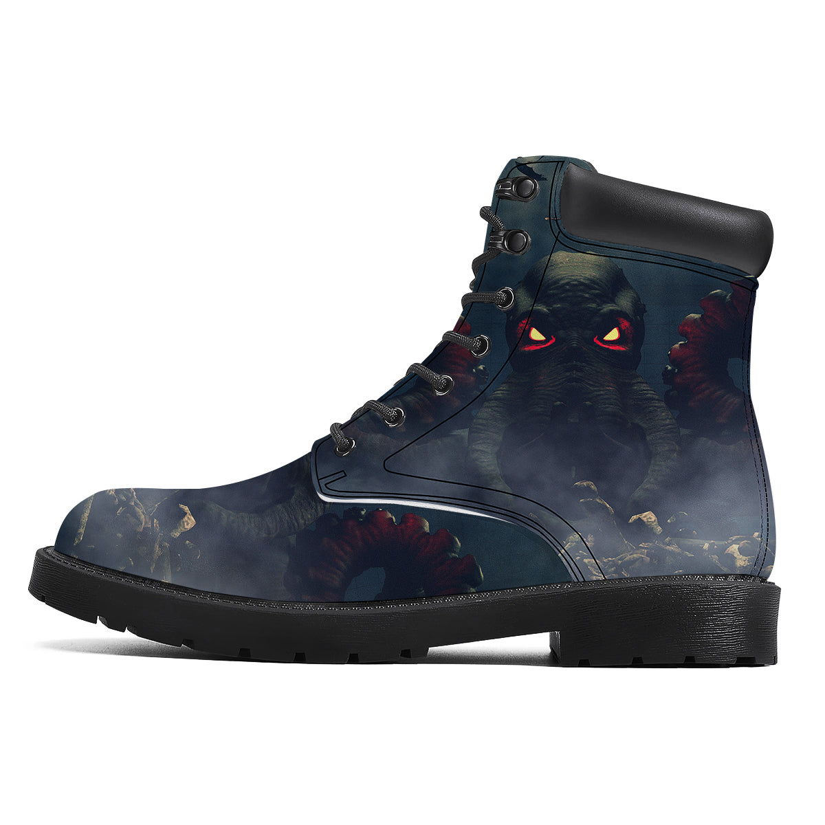 Dark Cthulhu Octopus And Bones Print Boots-grizzshop