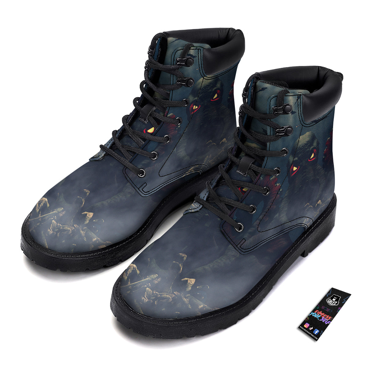 Dark Cthulhu Octopus And Bones Print Boots-grizzshop