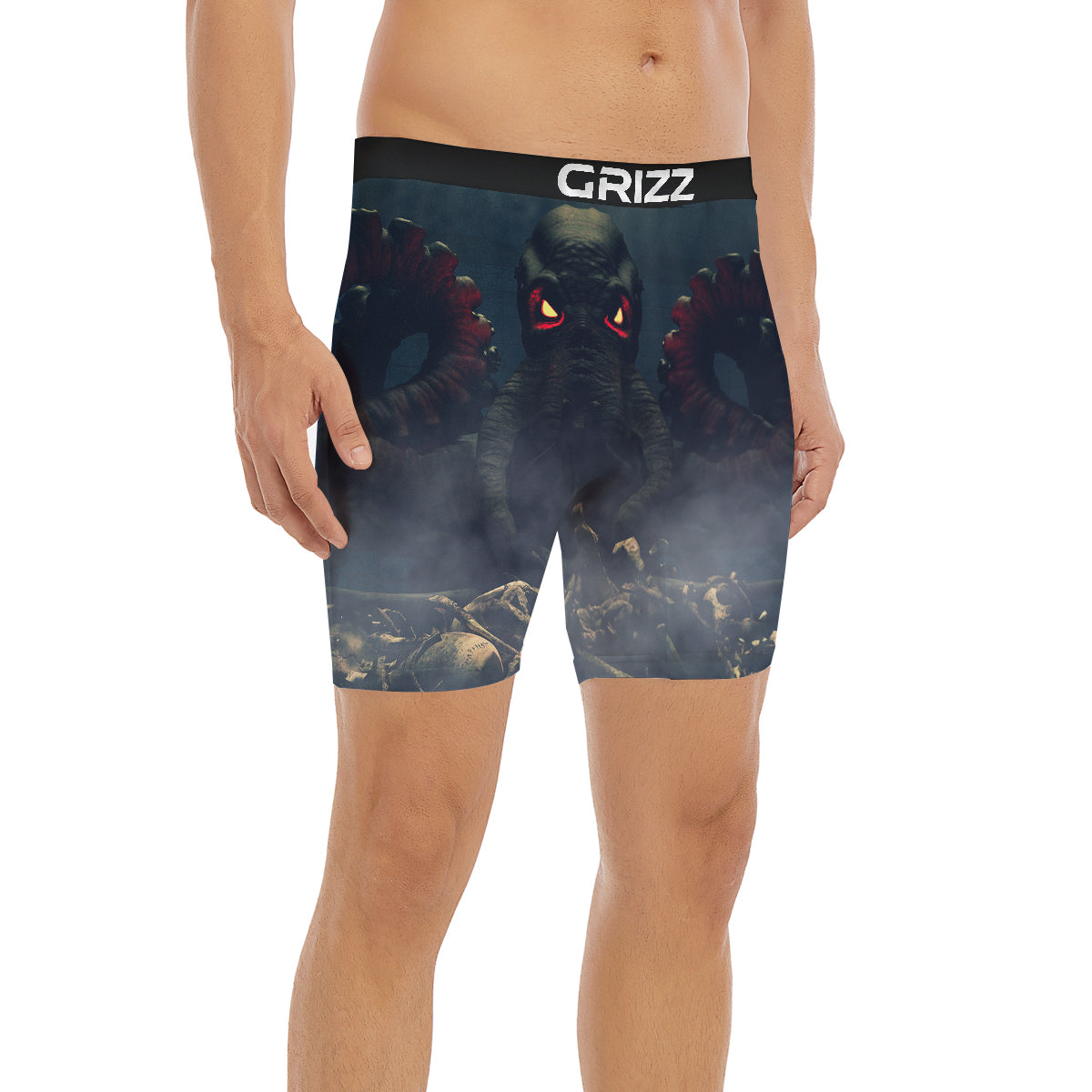 Dark Cthulhu Octopus And Bones Print Boxer Briefs-grizzshop