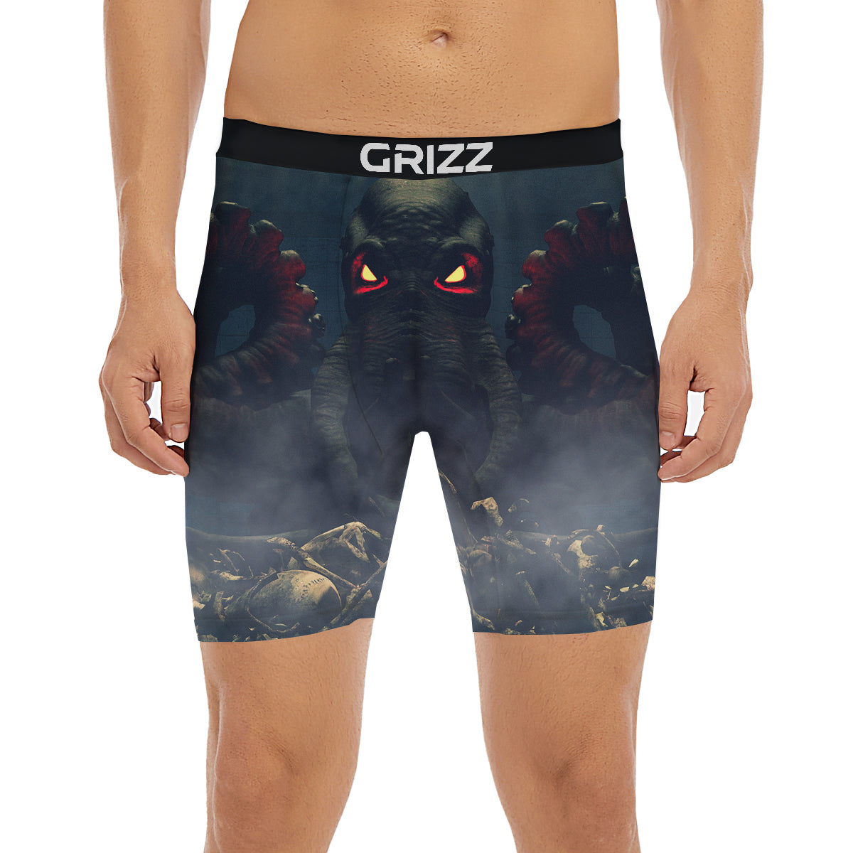 Dark Cthulhu Octopus And Bones Print Boxer Briefs-grizzshop