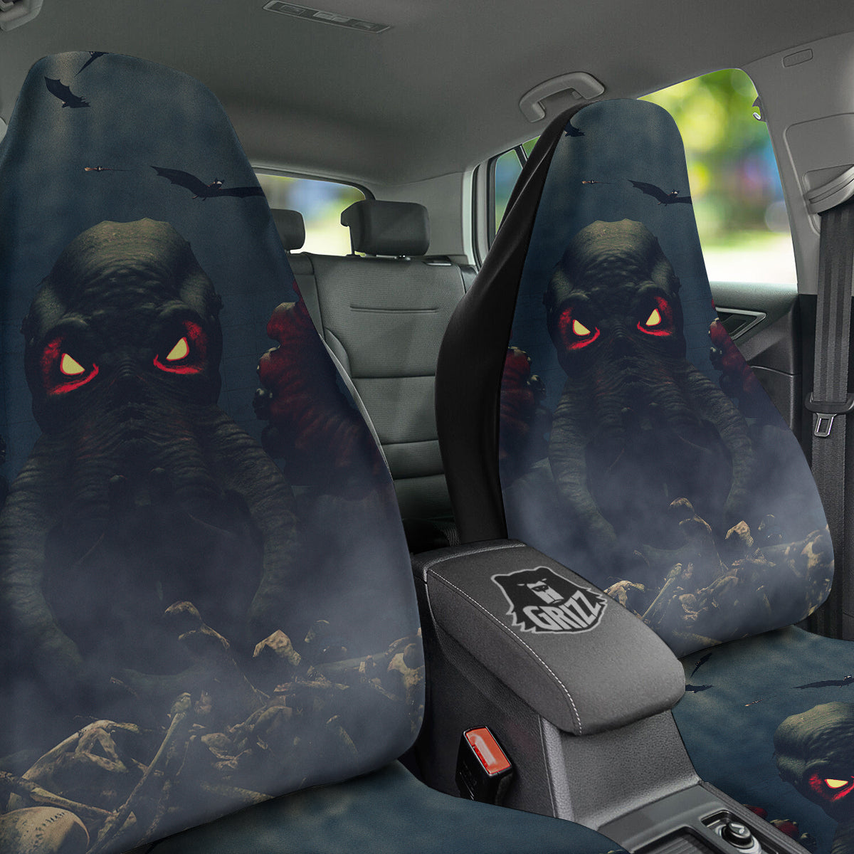 Dark Cthulhu Octopus And Bones Print Car Seat Covers-grizzshop