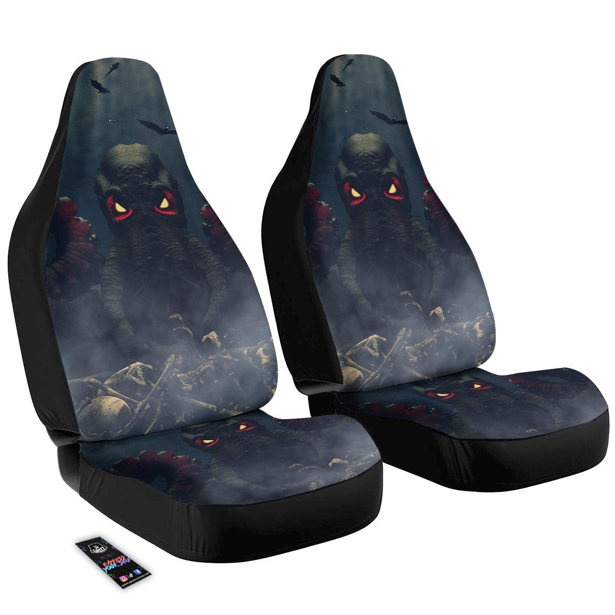 Dark Cthulhu Octopus And Bones Print Car Seat Covers-grizzshop