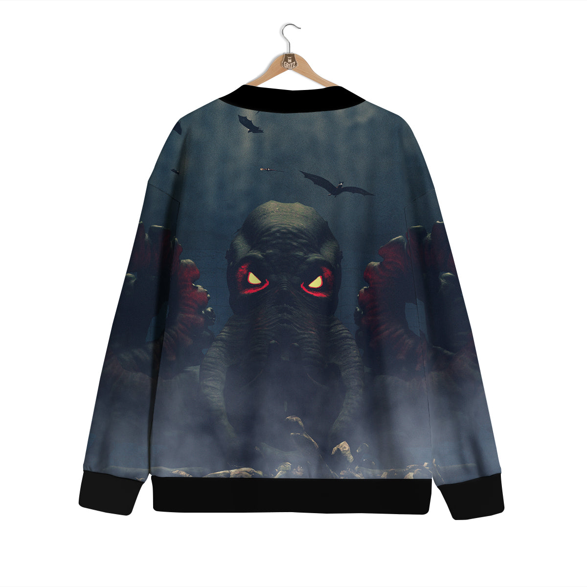 Dark Cthulhu Octopus And Bones Print Cardigan-grizzshop