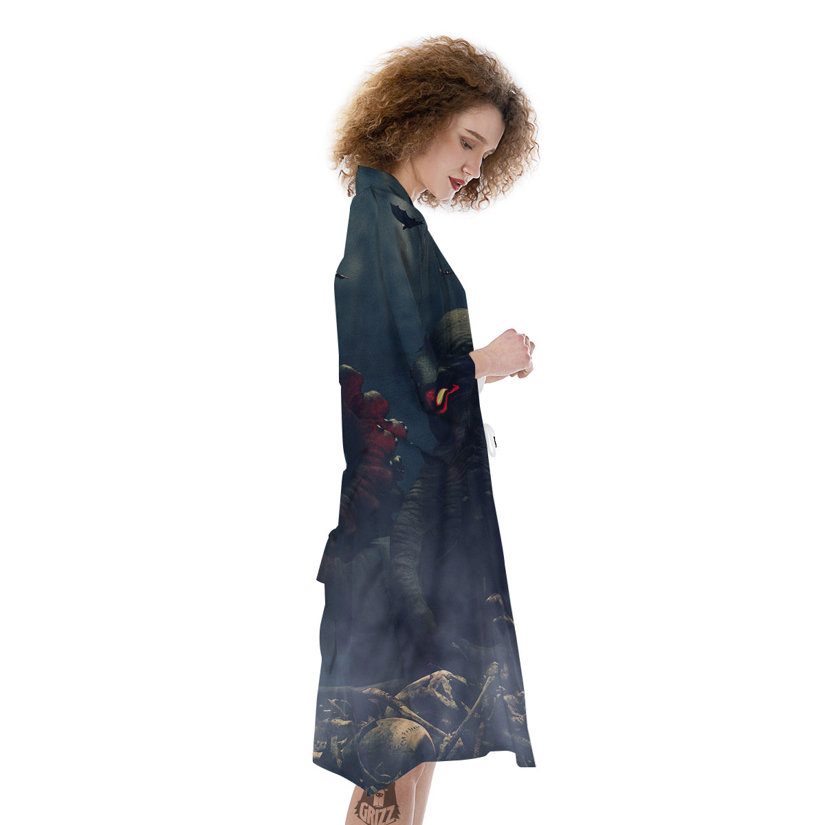 Dark Cthulhu Octopus And Bones Print Kimono-grizzshop