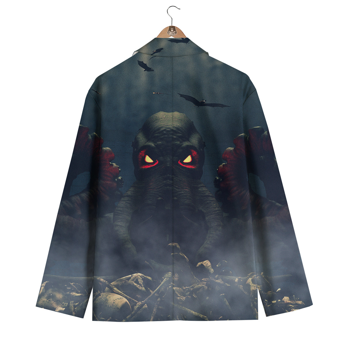 Dark Cthulhu Octopus And Bones Print Men's Blazer-grizzshop