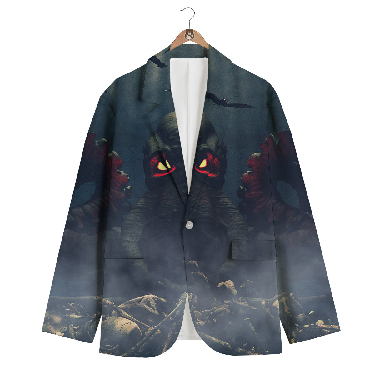 Dark Cthulhu Octopus And Bones Print Men's Blazer-grizzshop