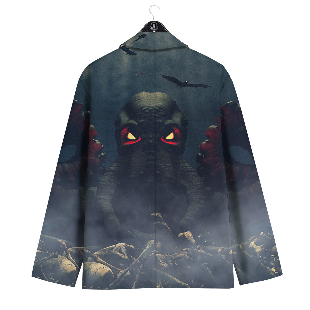 Dark Cthulhu Octopus And Bones Print Men's Sport Coat-grizzshop