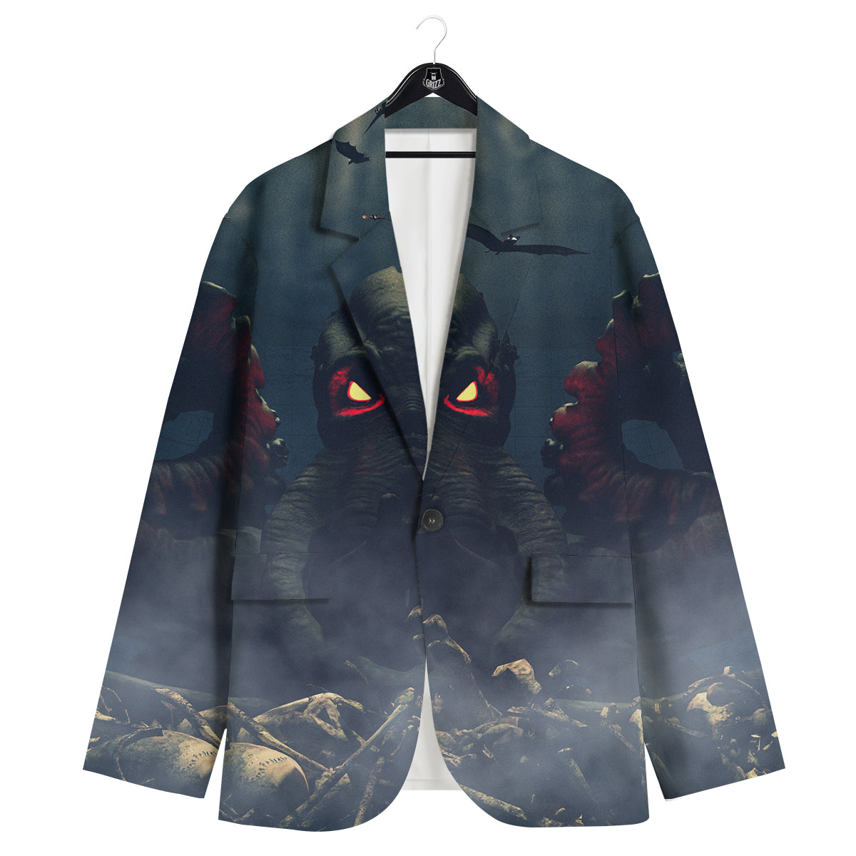 Dark Cthulhu Octopus And Bones Print Men's Sport Coat-grizzshop