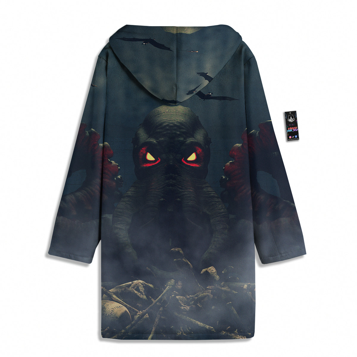 Dark Cthulhu Octopus And Bones Print Men's Windbreaker Jacket-grizzshop