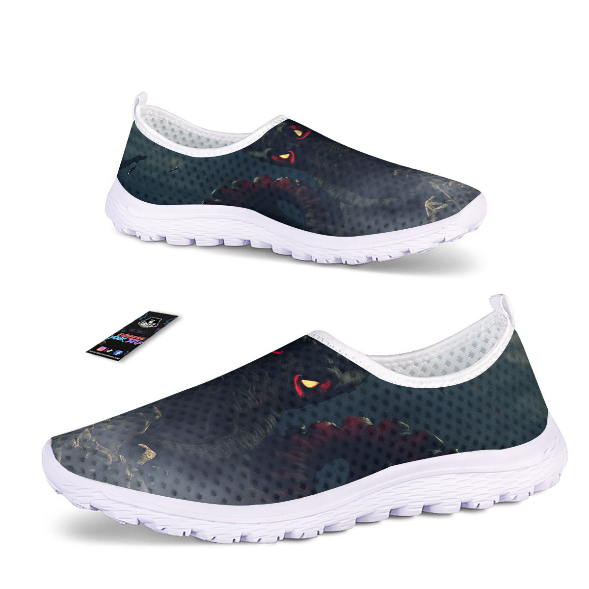 Dark Cthulhu Octopus And Bones Print Nurse Shoes-grizzshop