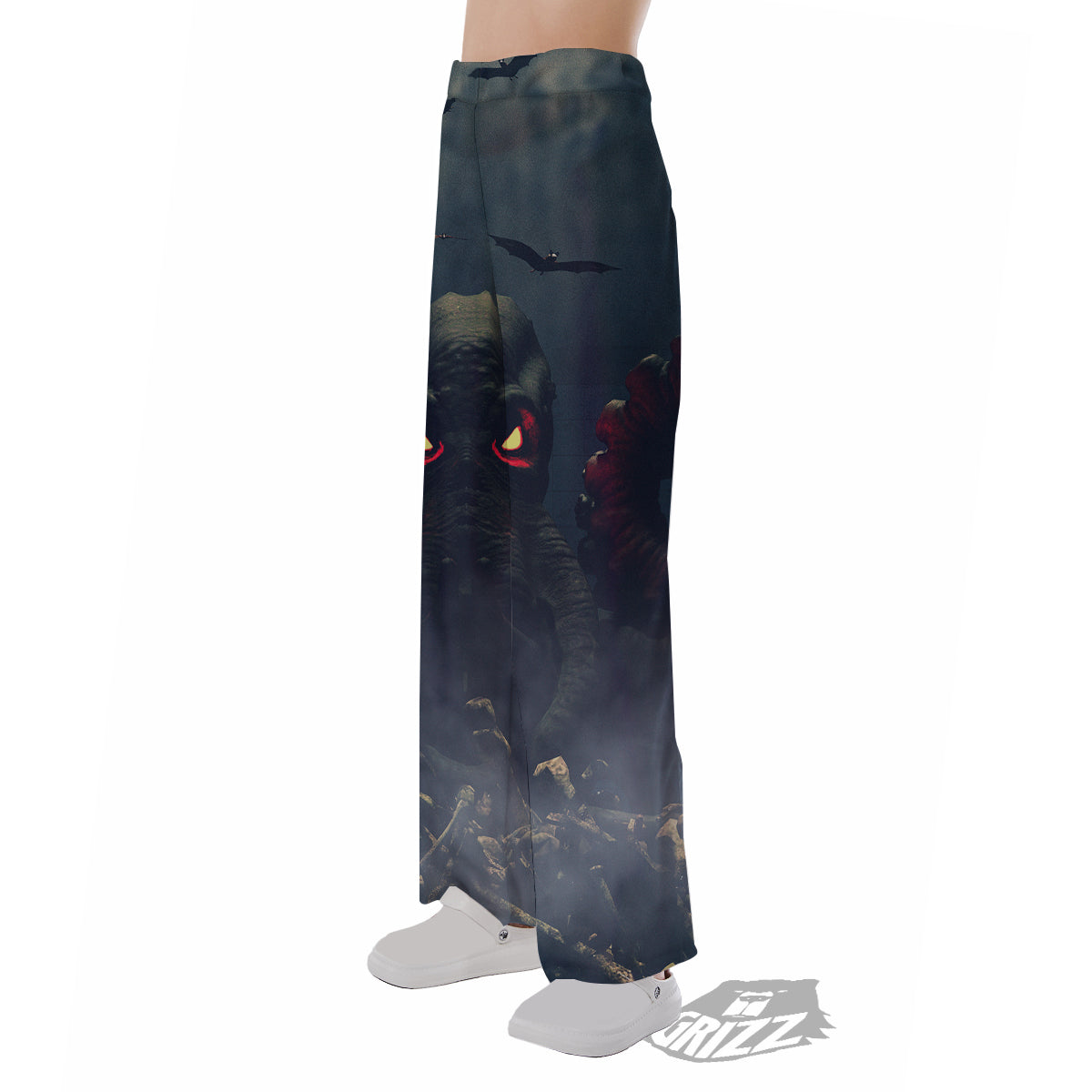 Dark Cthulhu Octopus And Bones Print Pajama Pants-grizzshop