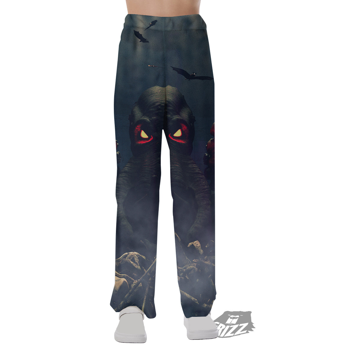 Dark Cthulhu Octopus And Bones Print Pajama Pants-grizzshop