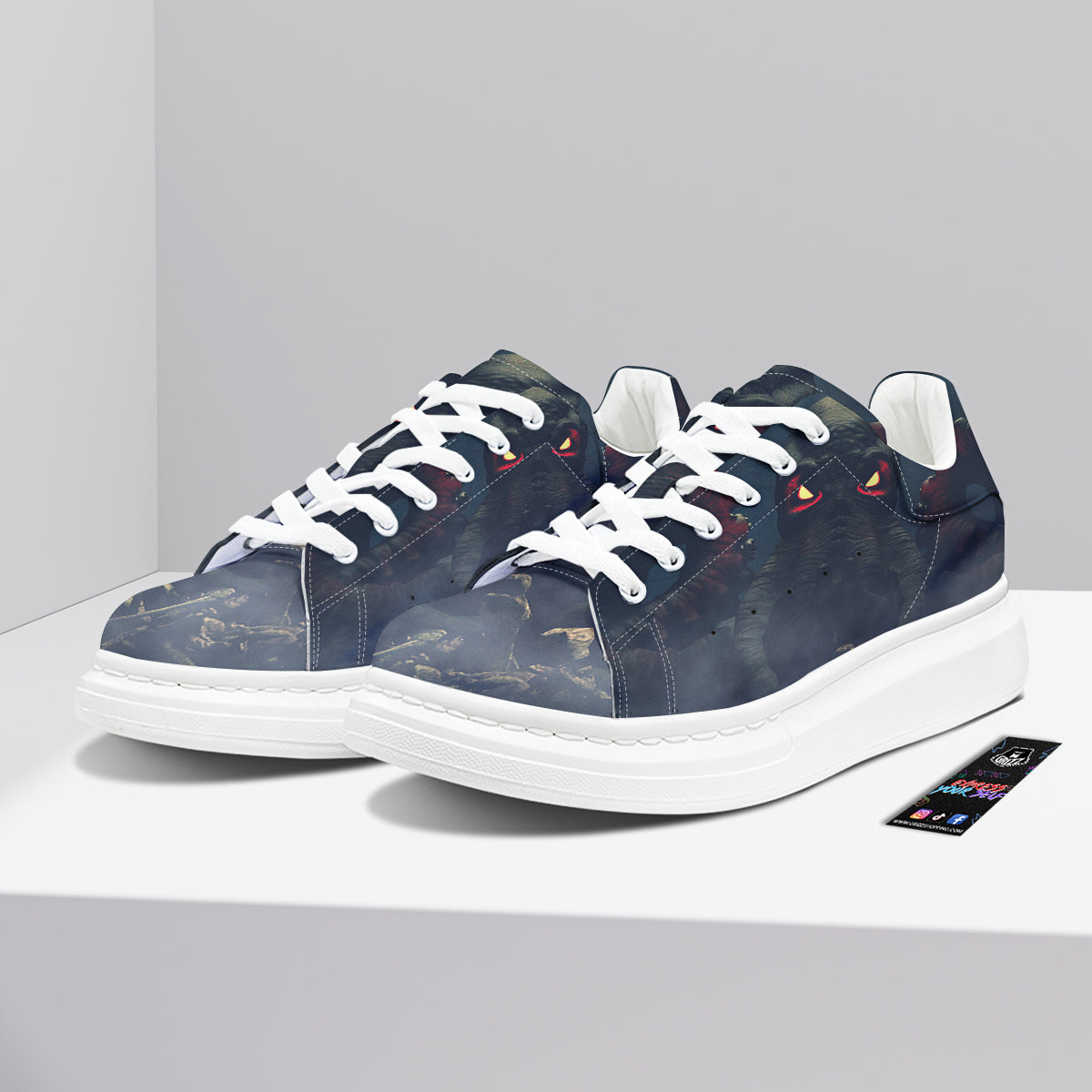 Dark Cthulhu Octopus And Bones Print Platform Shoes-grizzshop