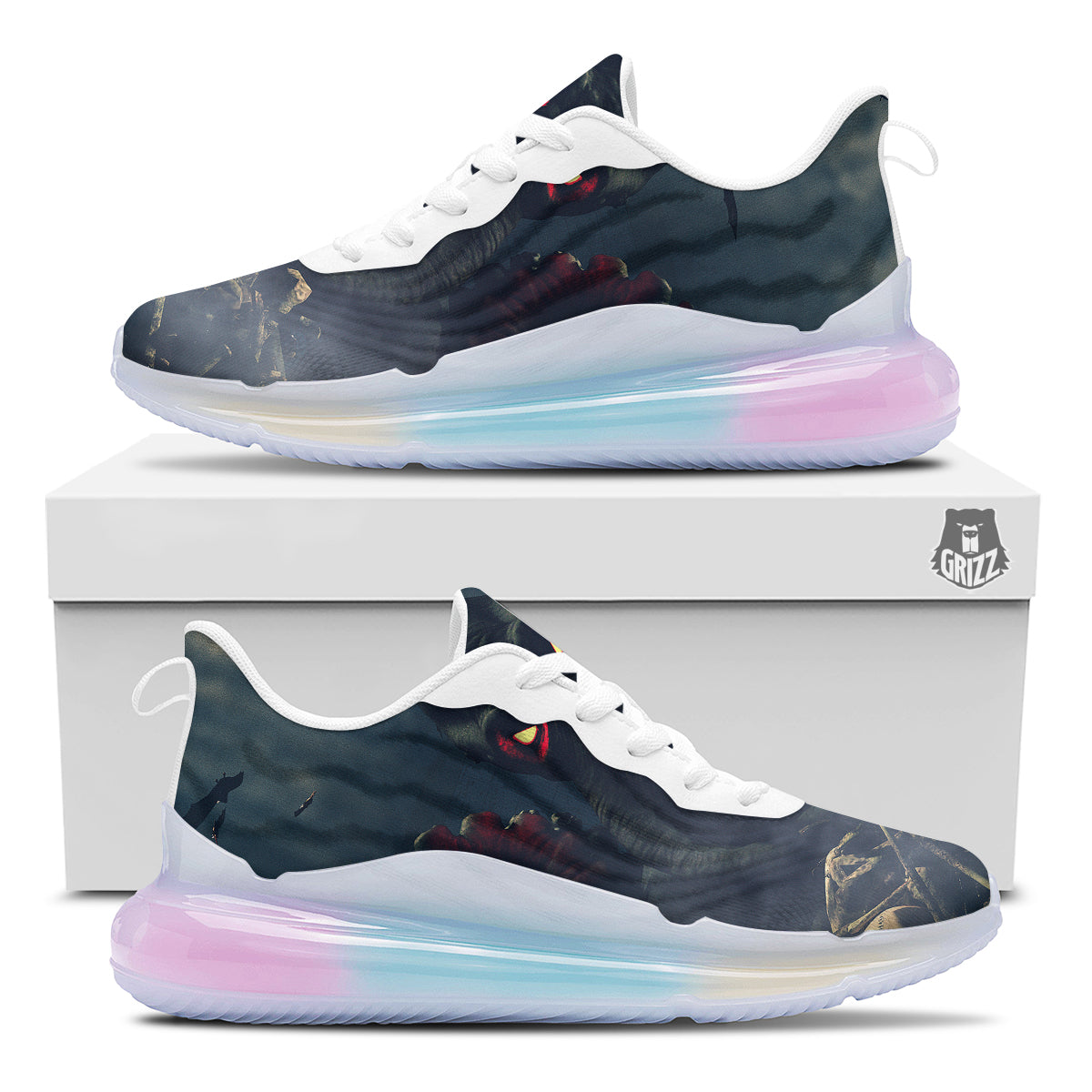 Dark Cthulhu Octopus And Bones Print Running Sneakers-grizzshop