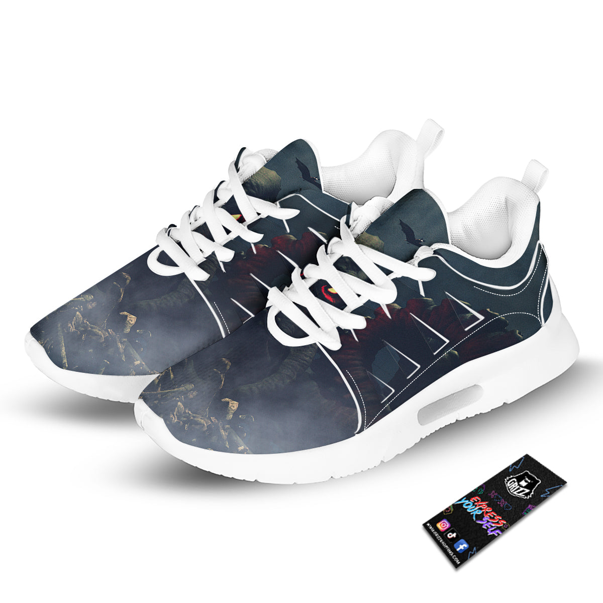 Dark Cthulhu Octopus And Bones Print Tennis Shoes-grizzshop