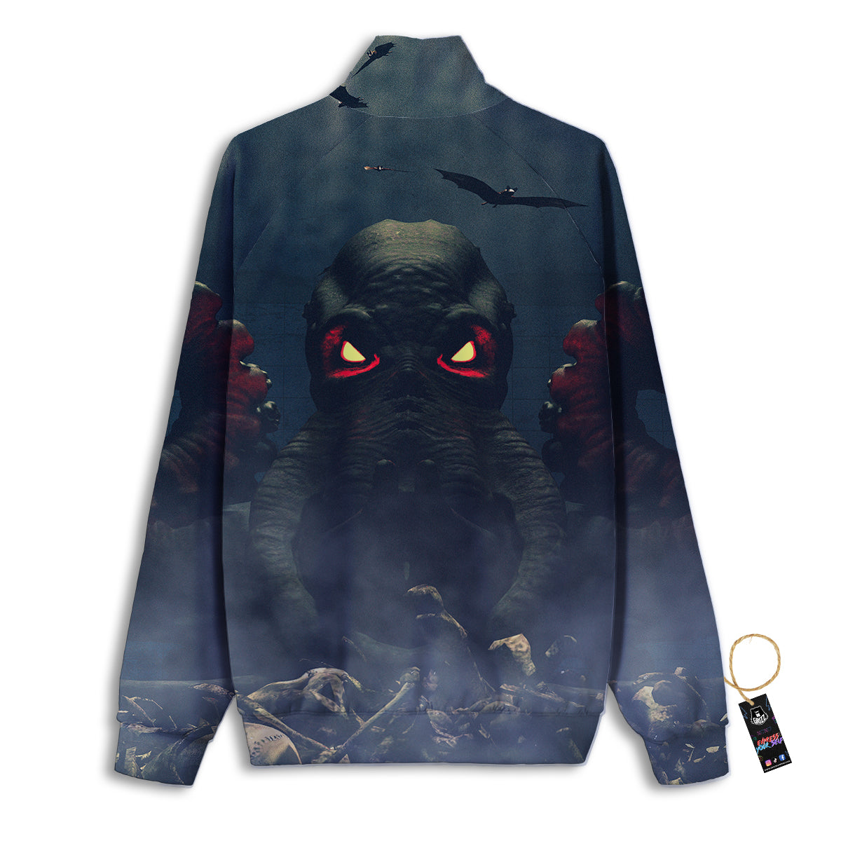 Dark Cthulhu Octopus And Bones Print Track Jacket-grizzshop