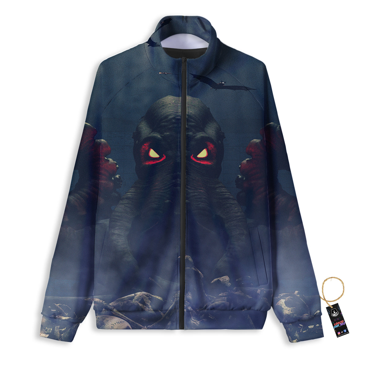 Dark Cthulhu Octopus And Bones Print Track Jacket-grizzshop