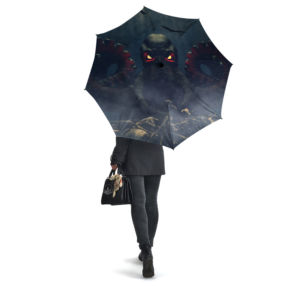 Dark Cthulhu Octopus And Bones Print Umbrella-grizzshop