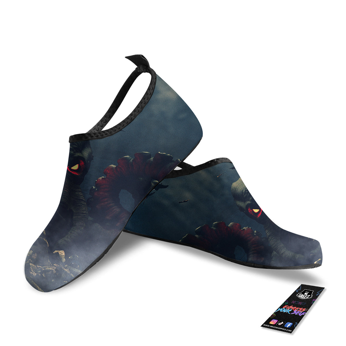Dark Cthulhu Octopus And Bones Print Water Shoes-grizzshop
