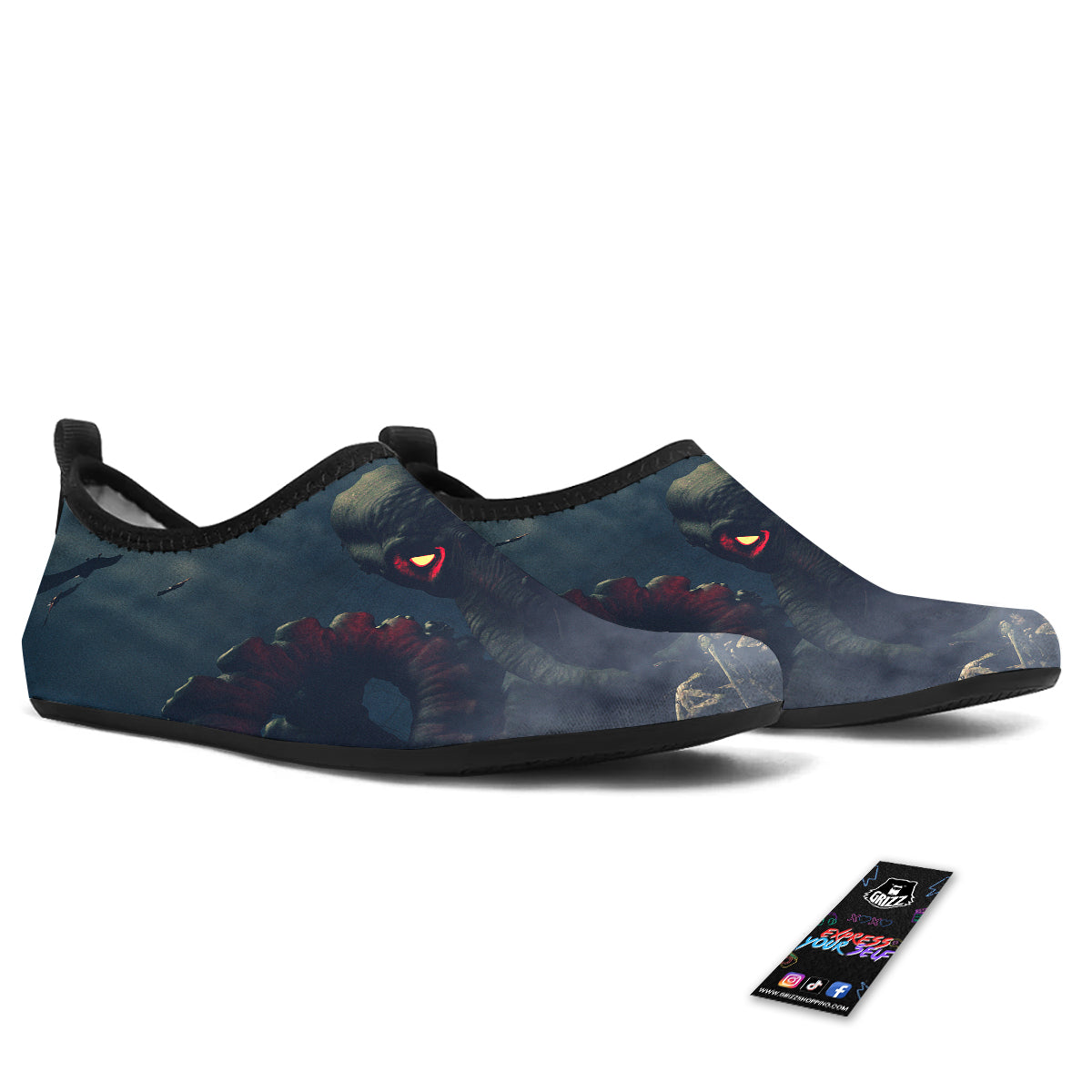 Dark Cthulhu Octopus And Bones Print Water Shoes-grizzshop