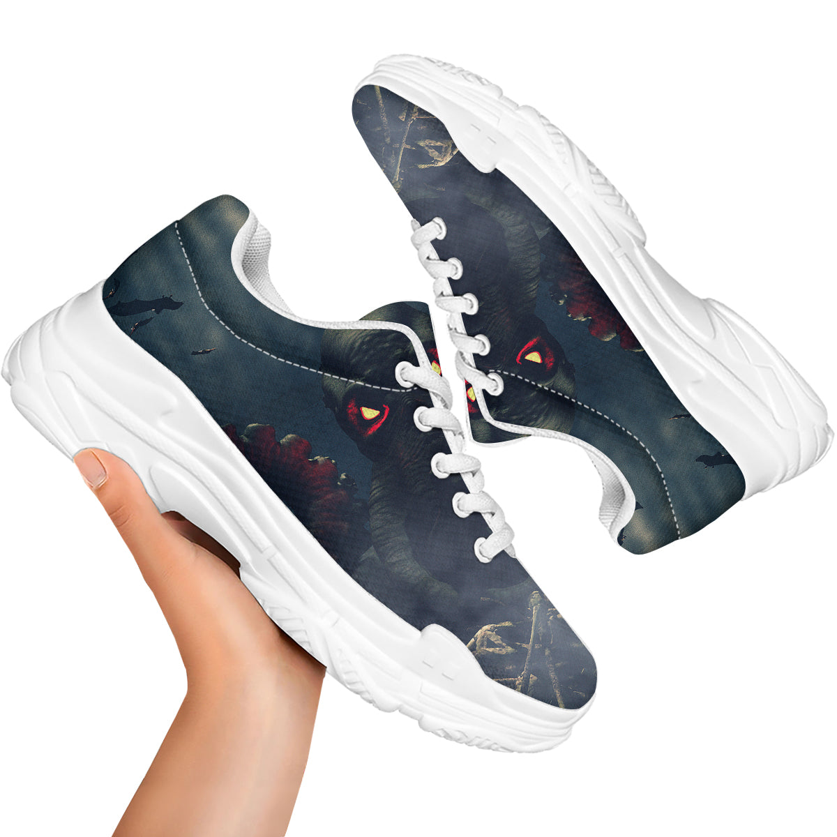 Dark Cthulhu Octopus And Bones Print White Chunky Shoes-grizzshop