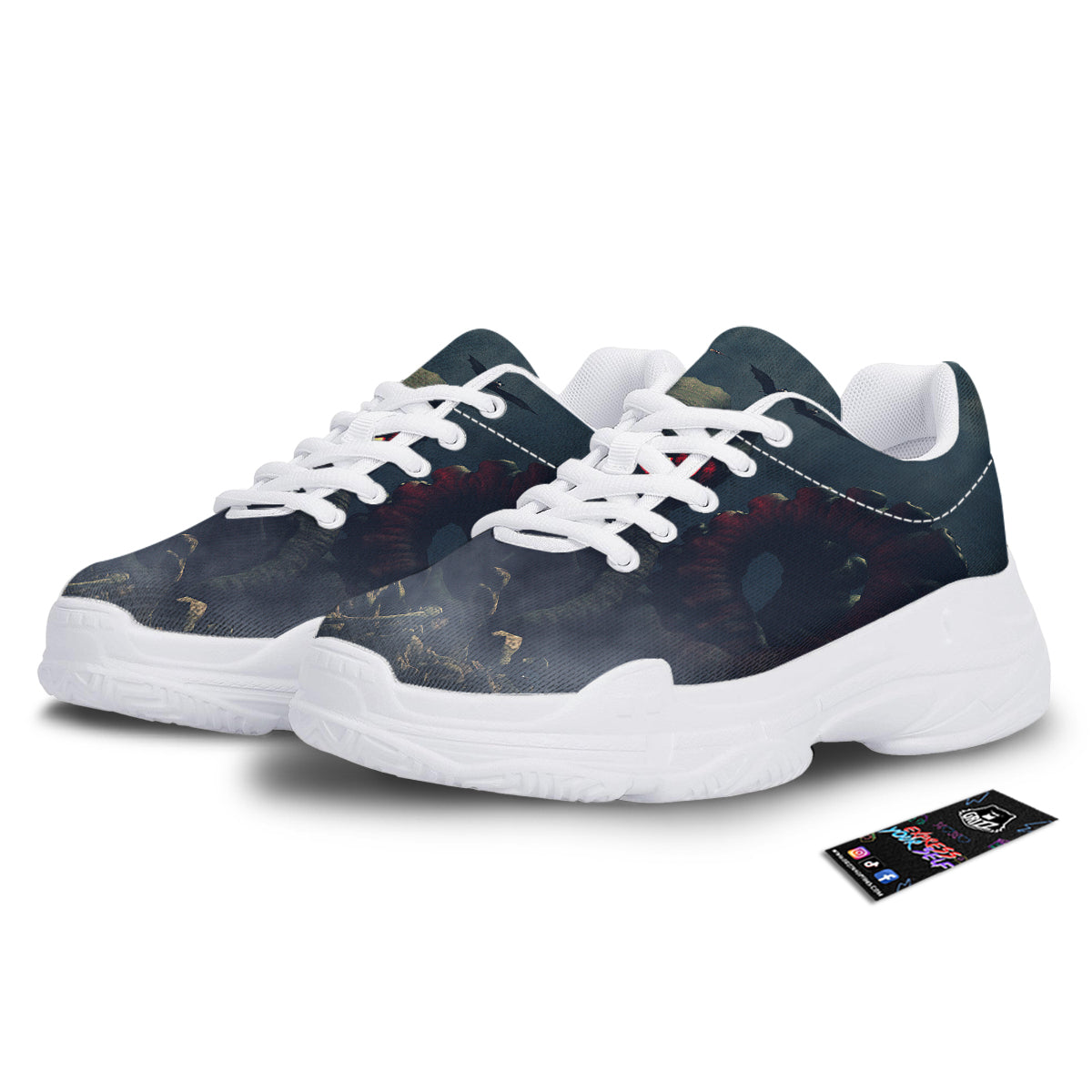 Dark Cthulhu Octopus And Bones Print White Chunky Shoes-grizzshop