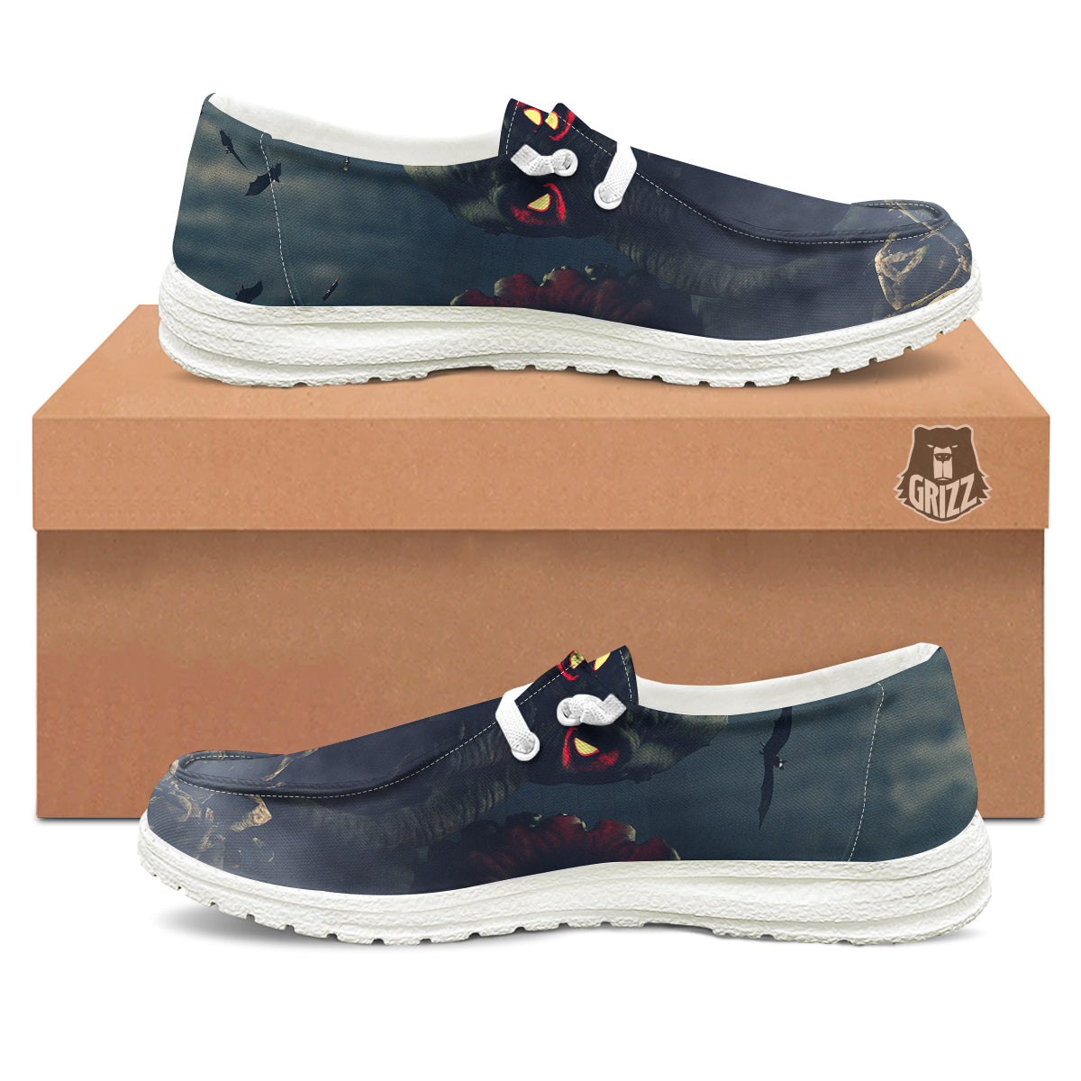 Dark Cthulhu Octopus And Bones Print White Loafers-grizzshop