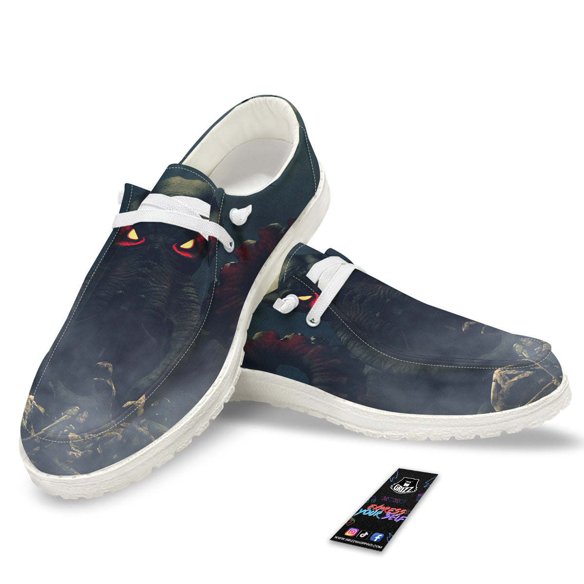 Dark Cthulhu Octopus And Bones Print White Loafers-grizzshop