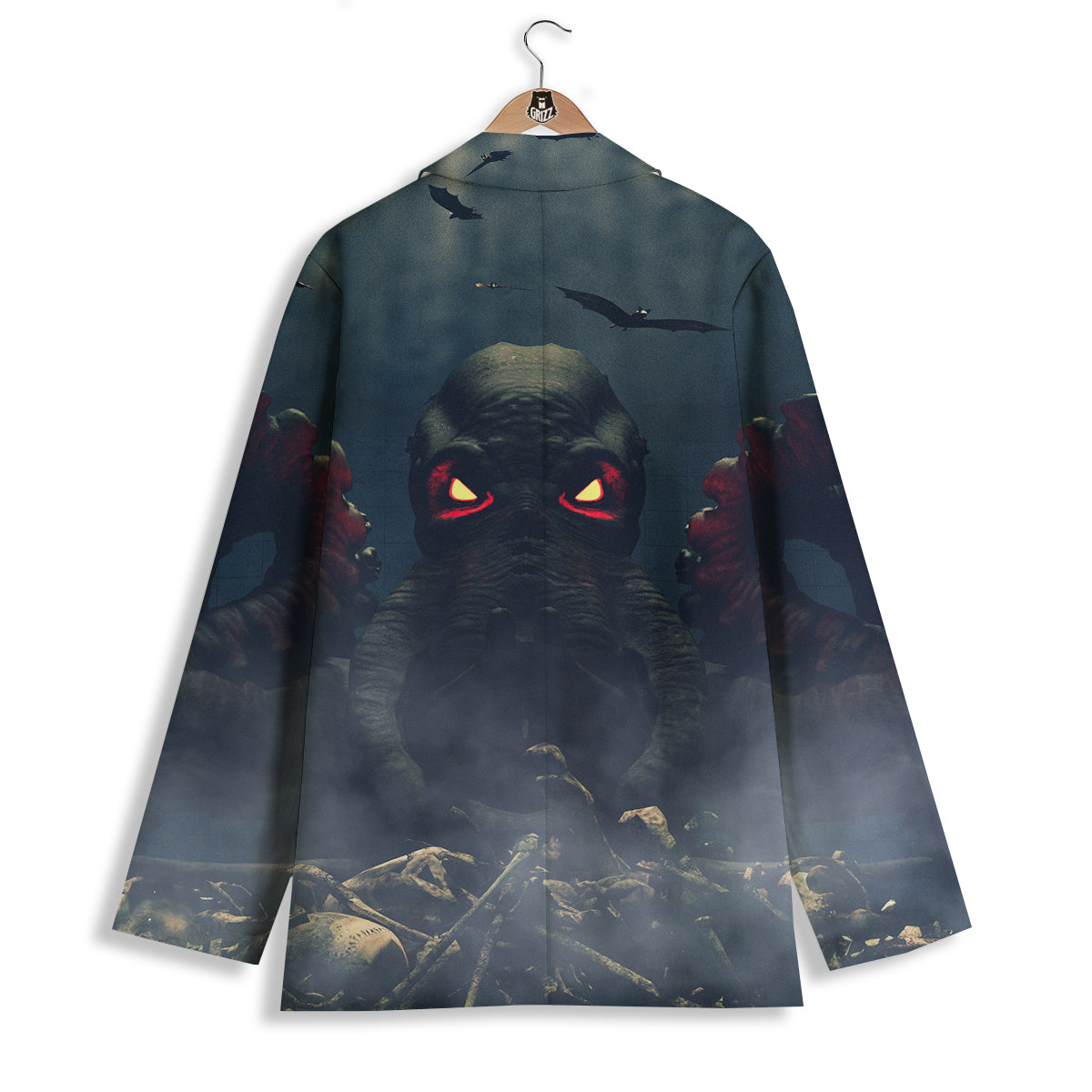 Dark Cthulhu Octopus And Bones Print Women's Blazer-grizzshop