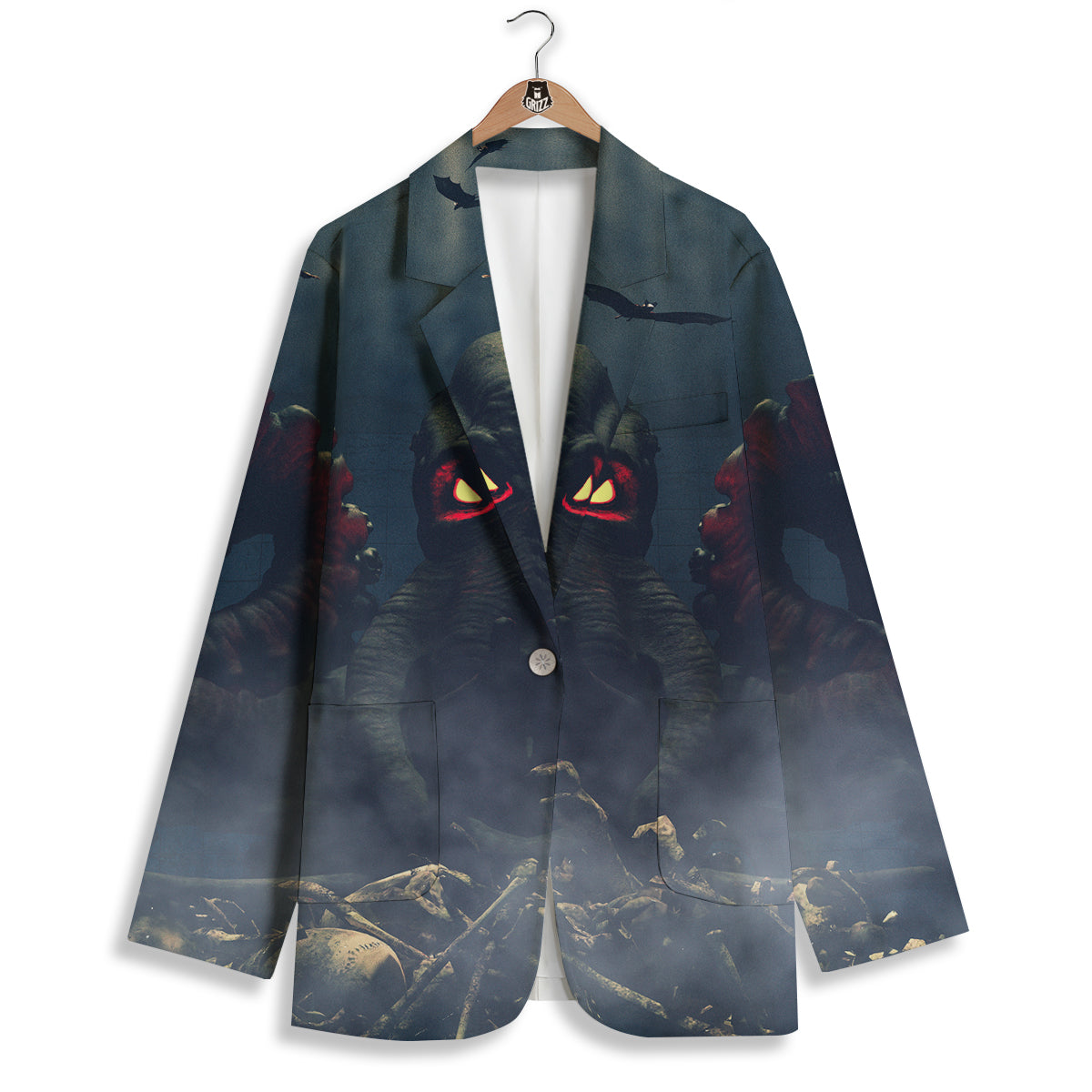 Dark Cthulhu Octopus And Bones Print Women's Blazer-grizzshop