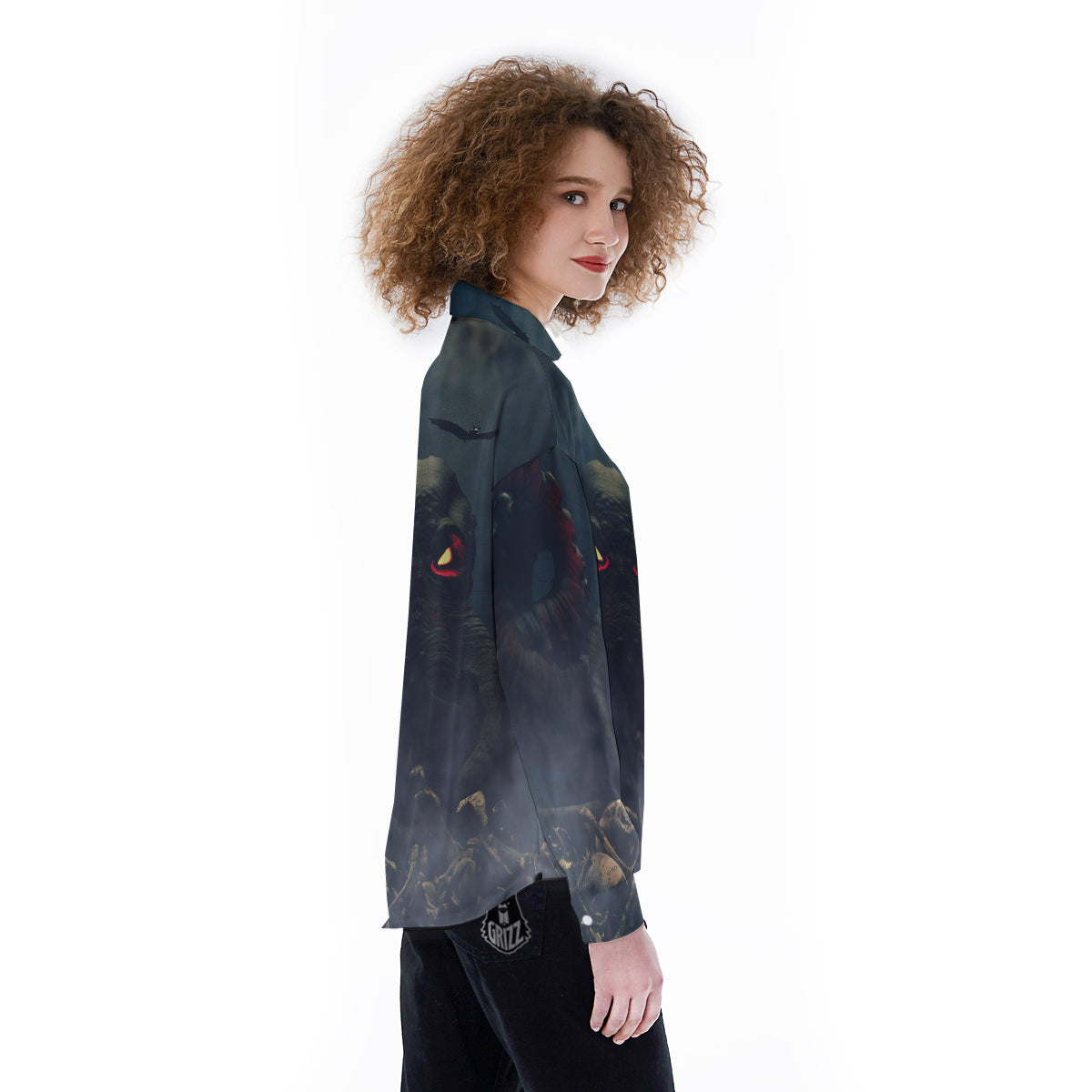 Dark Cthulhu Octopus And Bones Print Women's Long Sleeve Shirts-grizzshop