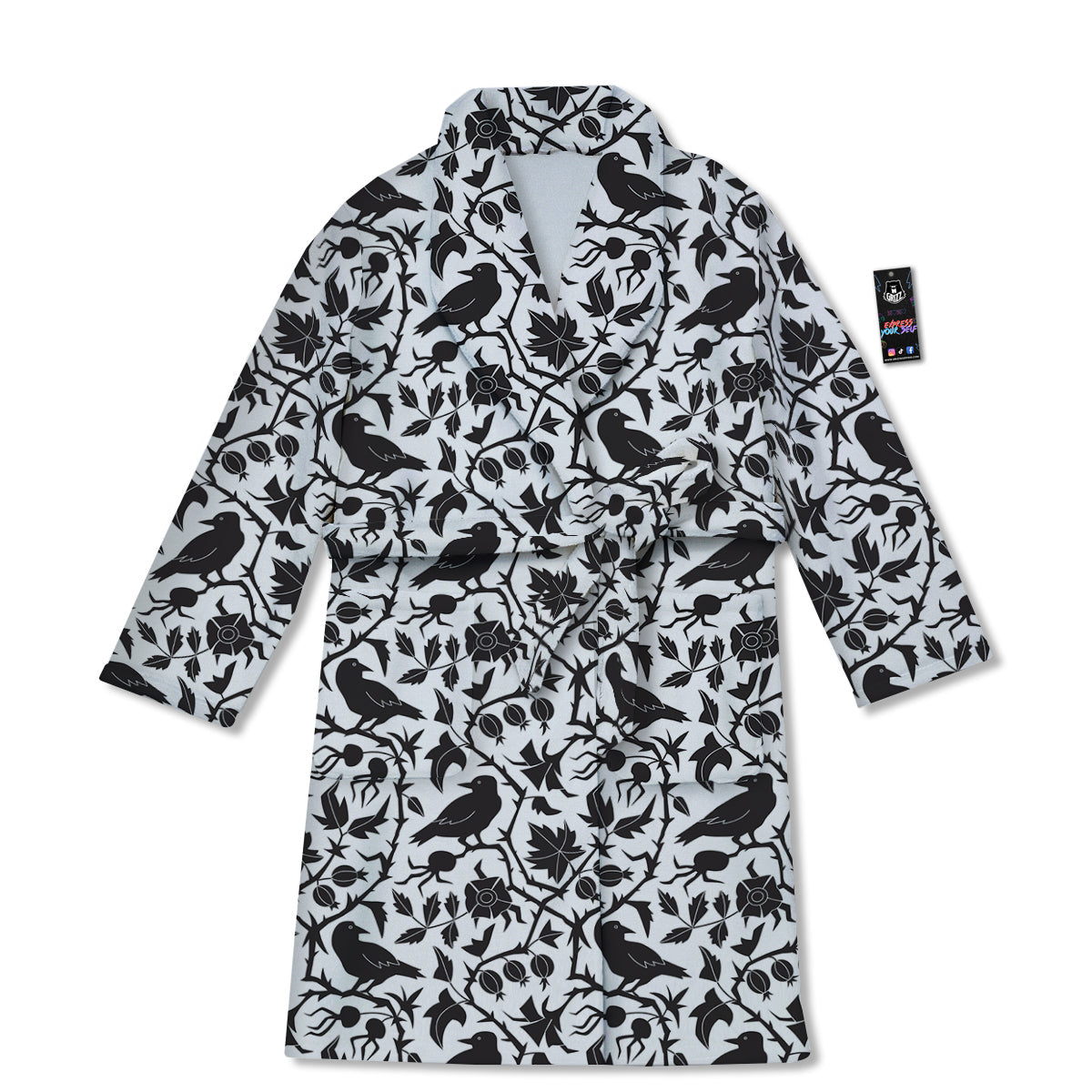 Dark Floral And Crow Print Pattern Bathrobe-grizzshop