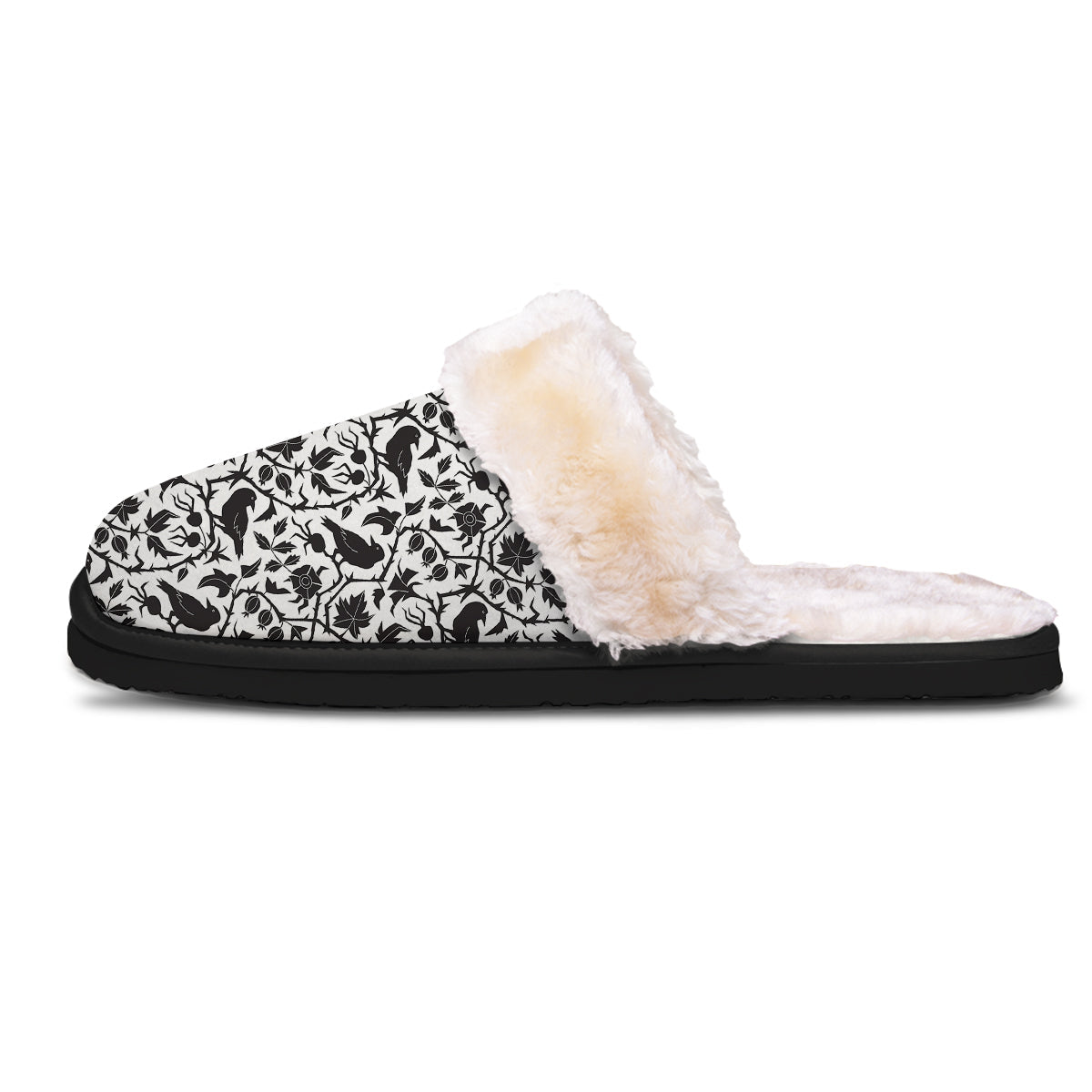 Dark Floral And Crow Print Pattern Slippers-grizzshop