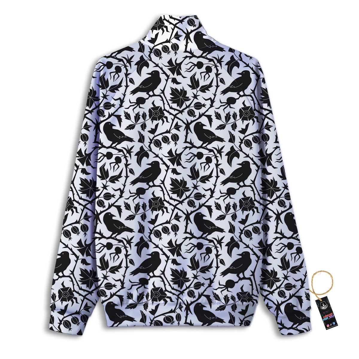 Dark Floral And Crow Print Pattern Track Jacket-grizzshop