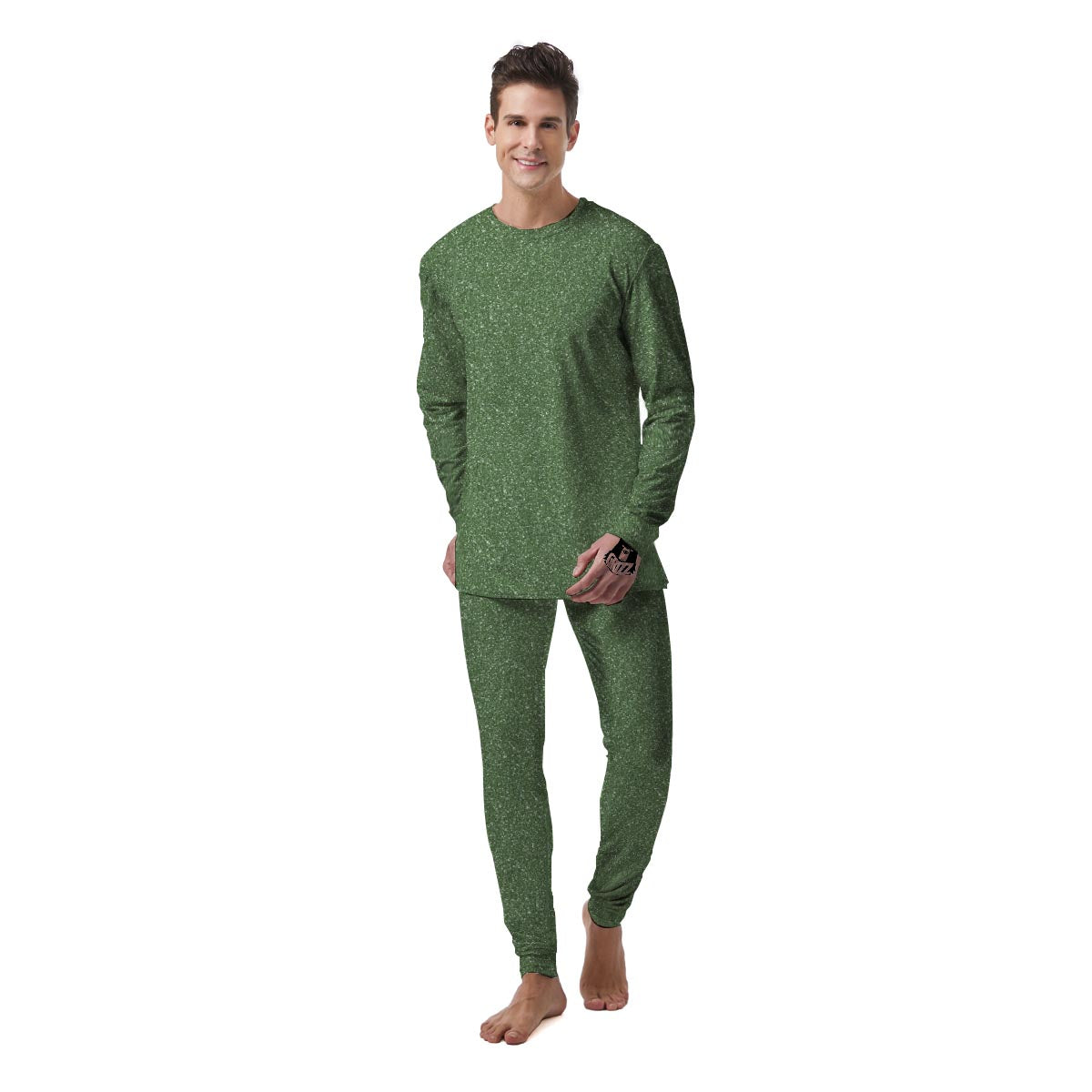 Dark Green Glitter Artwork Print Men's Pajamas-grizzshop