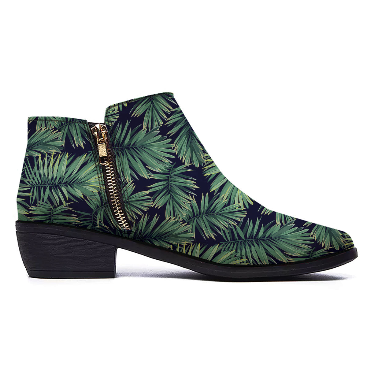 Dark Green Palm Tree Print Pattern Ankle Boots-grizzshop