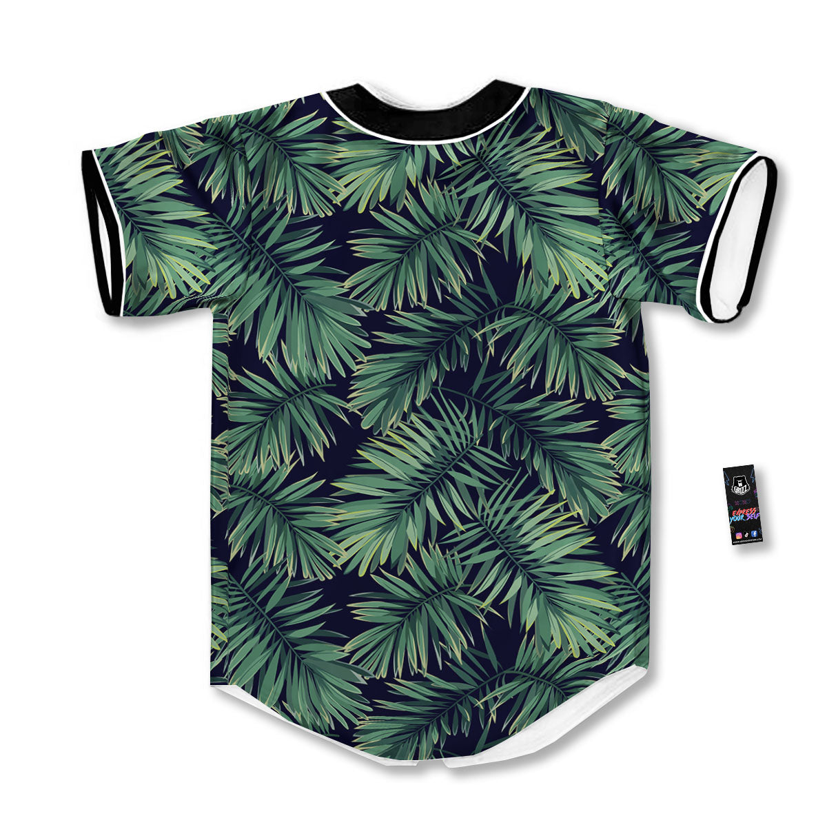Dark Green Palm Tree Print Pattern Baseball Jersey-grizzshop