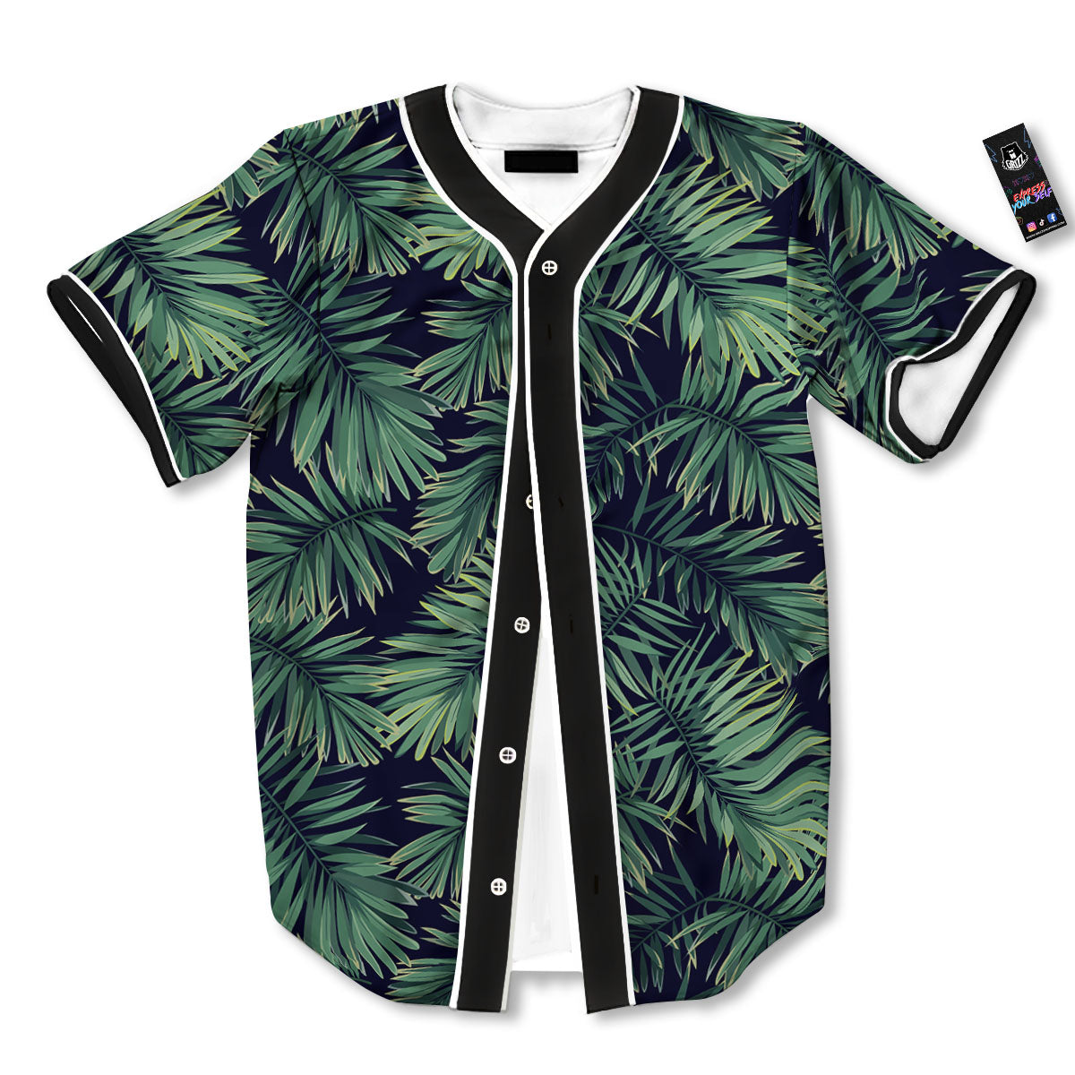 Dark Green Palm Tree Print Pattern Baseball Jersey-grizzshop