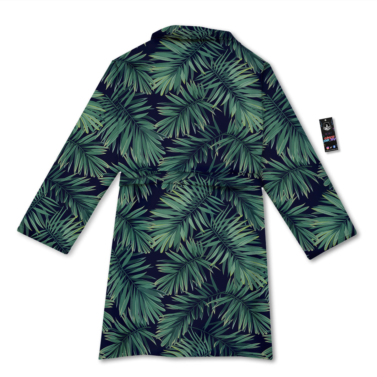 Dark Green Palm Tree Print Pattern Bathrobe-grizzshop