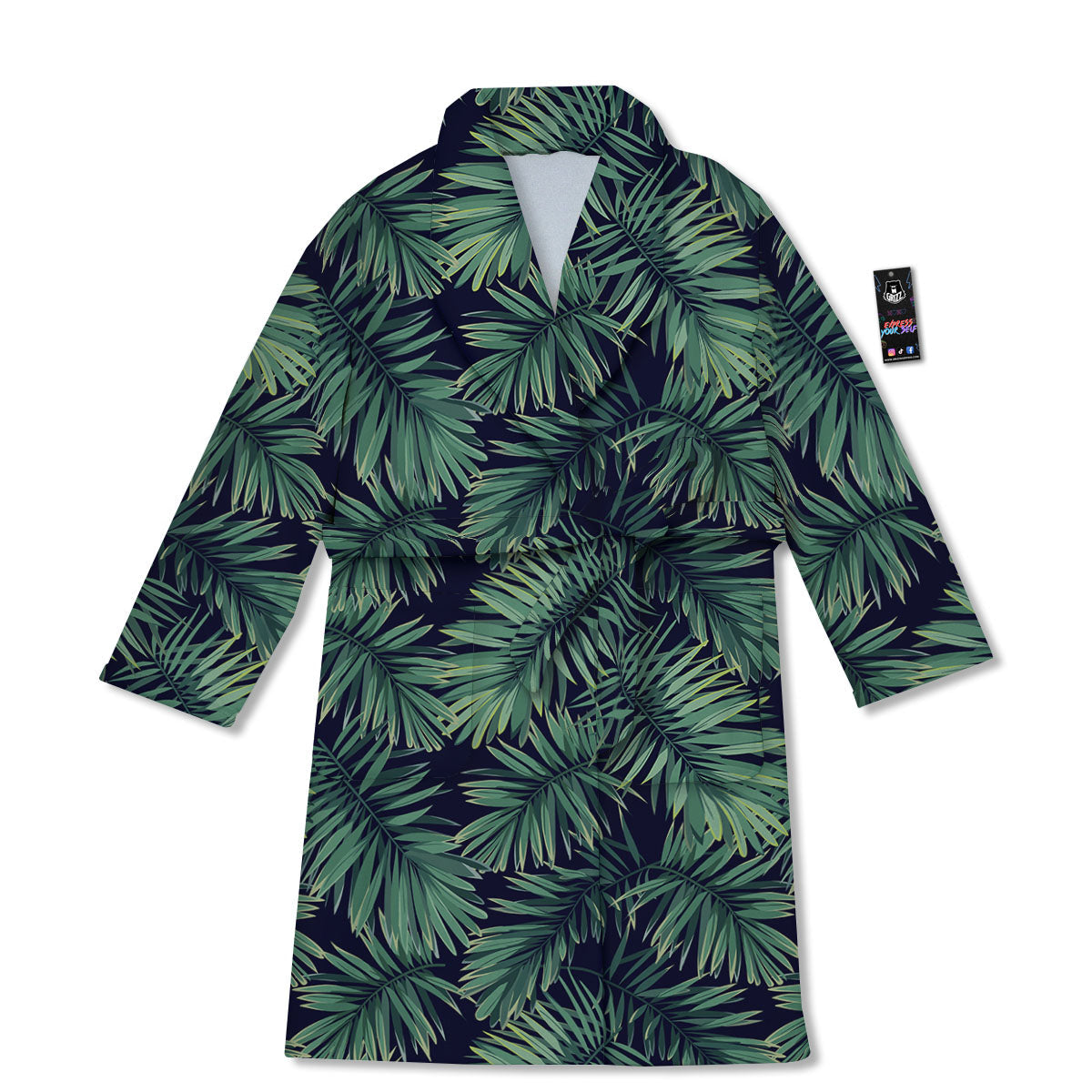 Dark Green Palm Tree Print Pattern Bathrobe-grizzshop