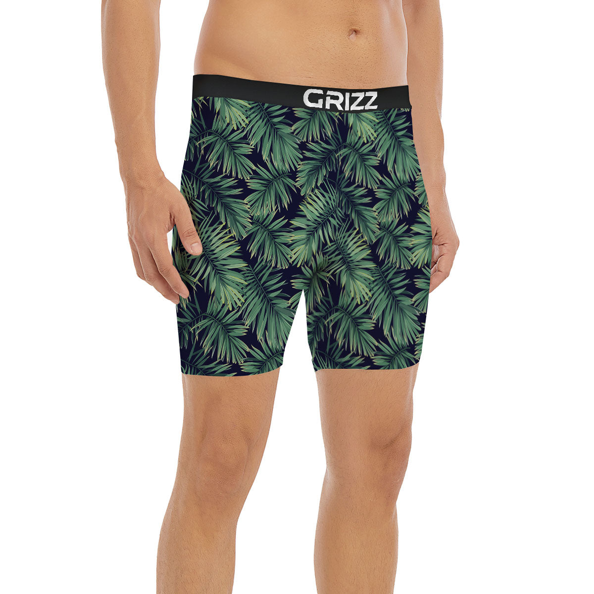 Dark Green Palm Tree Print Pattern Boxer Briefs-grizzshop