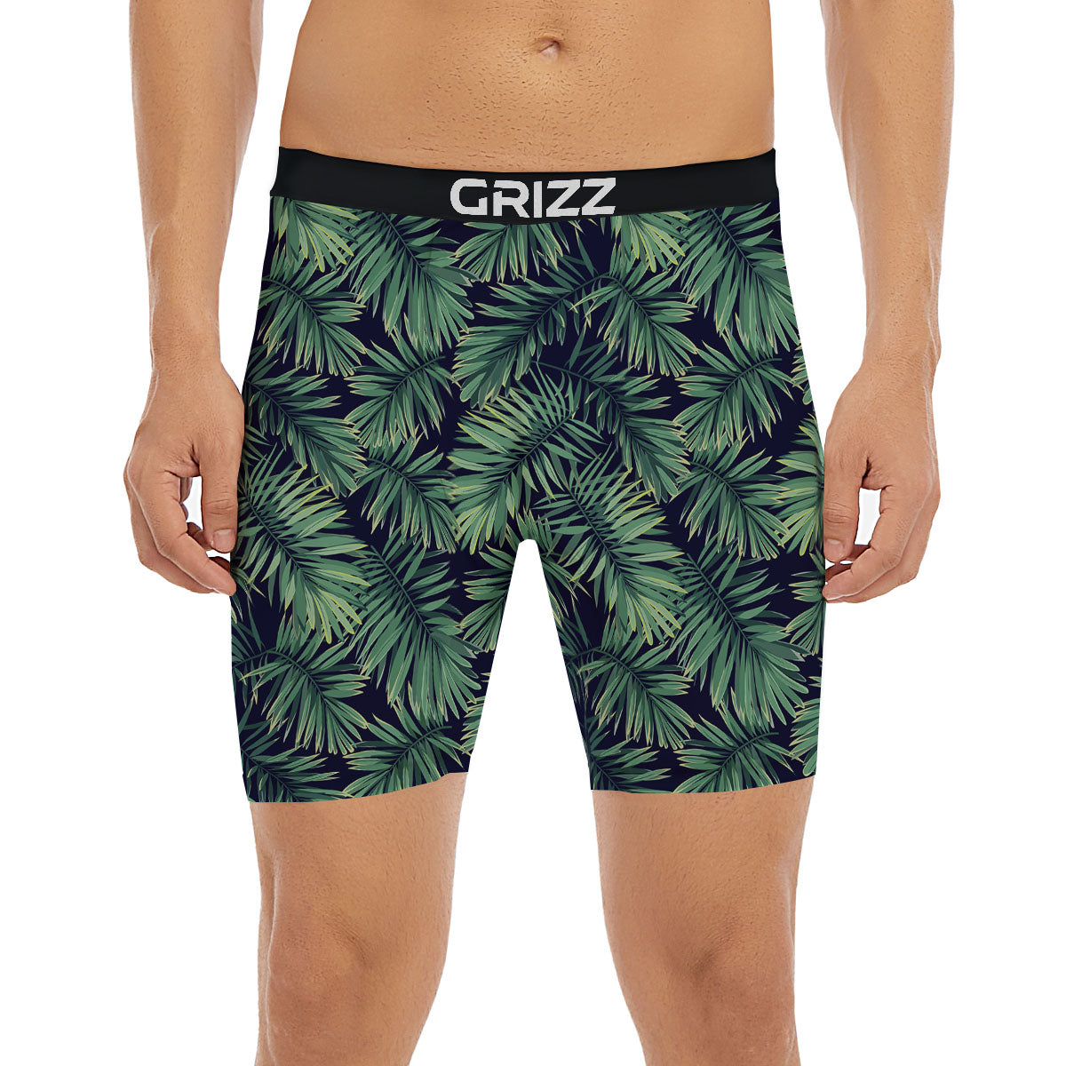 Dark Green Palm Tree Print Pattern Boxer Briefs-grizzshop