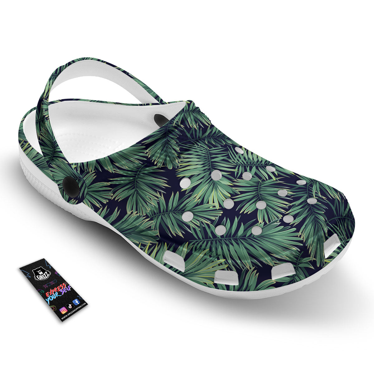 Dark Green Palm Tree Print Pattern Clog-grizzshop