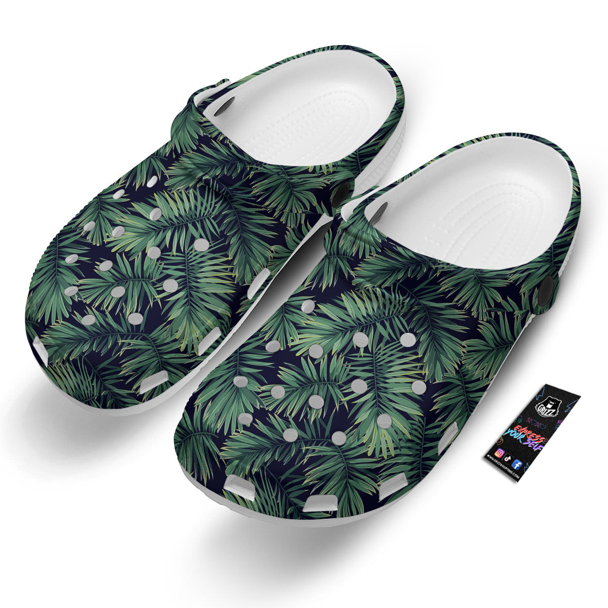 Dark Green Palm Tree Print Pattern Clog-grizzshop
