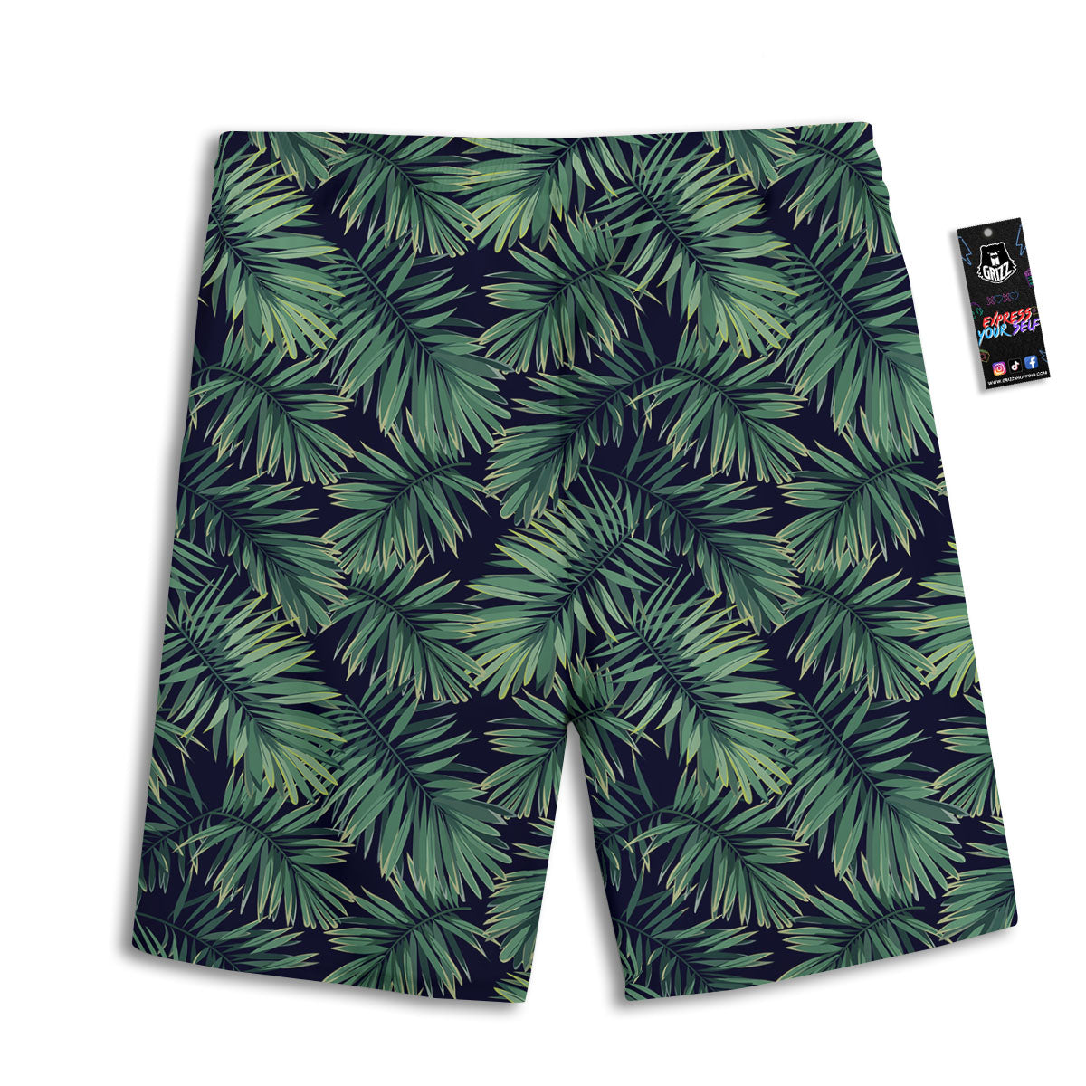 Dark Green Palm Tree Print Pattern Men's Athletic Shorts