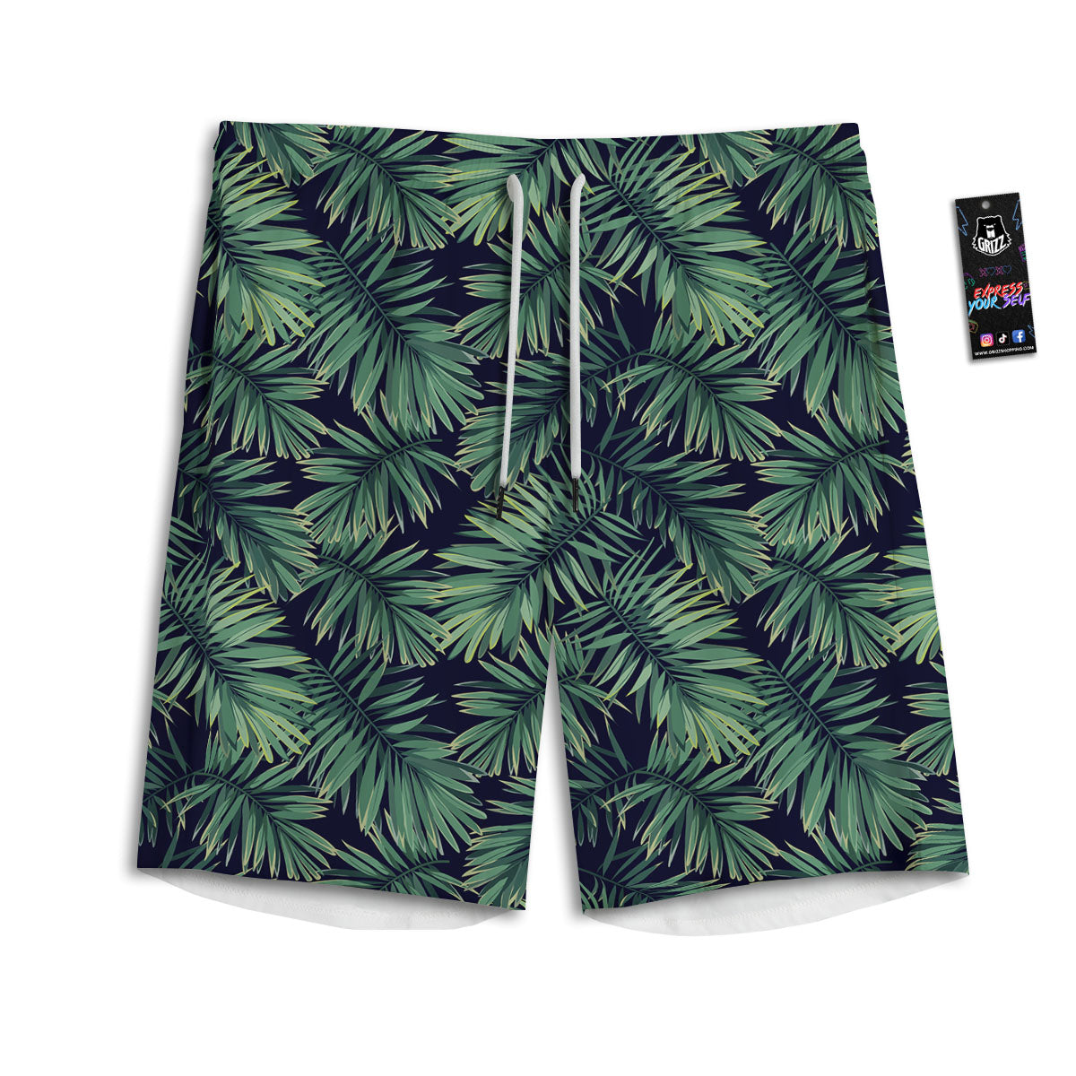 Dark Green Palm Tree Print Pattern Men's Athletic Shorts